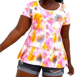 Torrid Tie Dye Babydoll Slub Scoop Neck Tiered Top